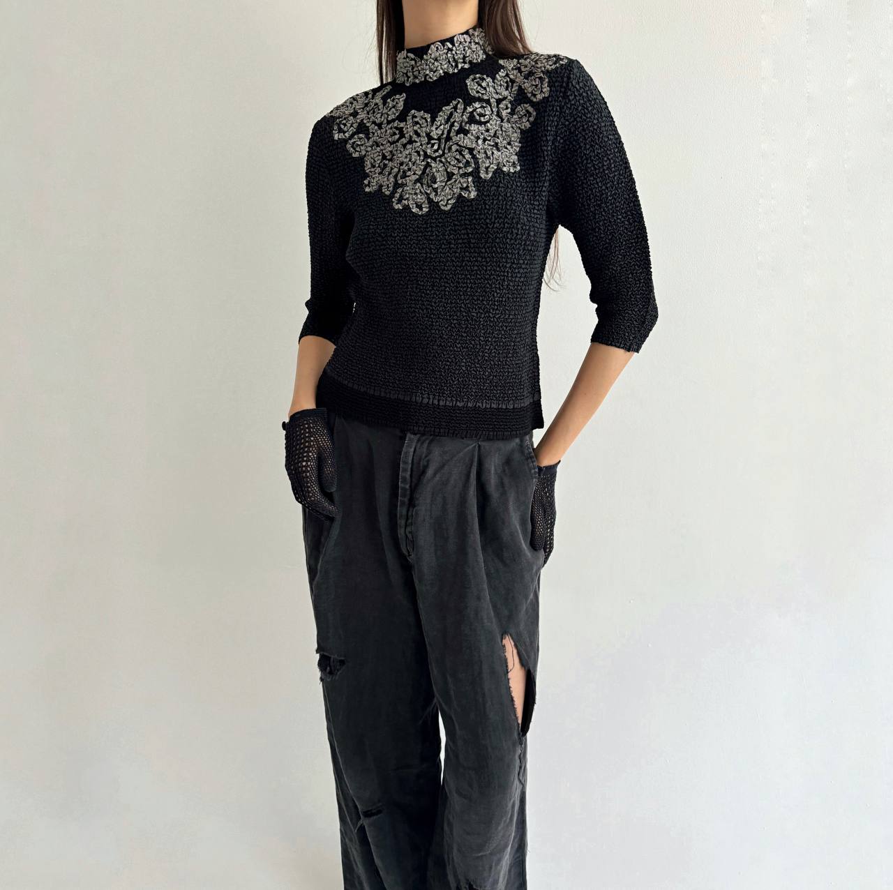 Vintage Japanese brand crinkle blouse