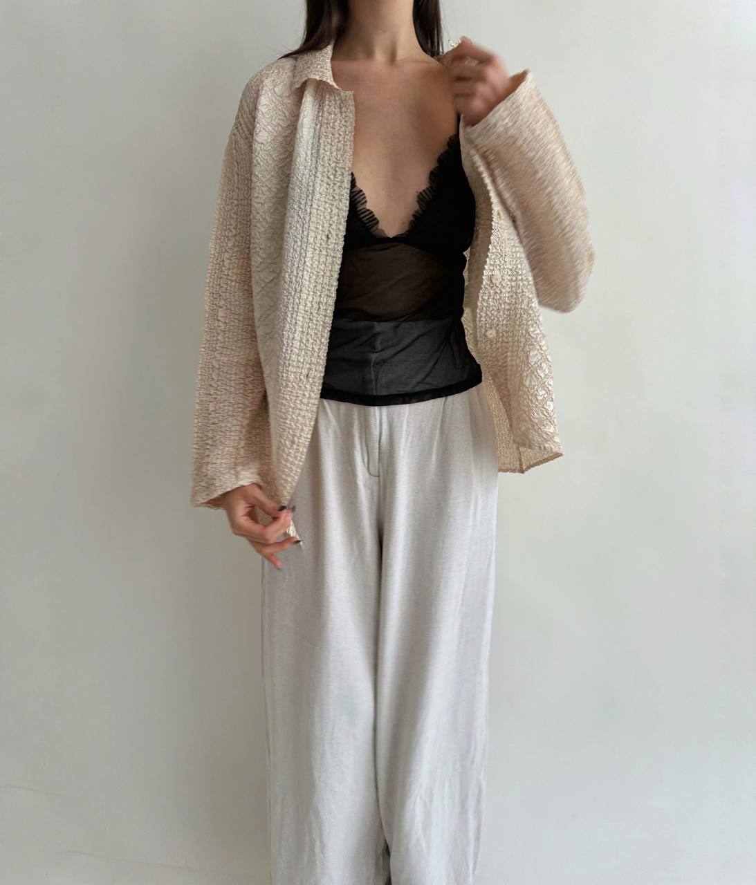 Vintage crinkle champagne shirt