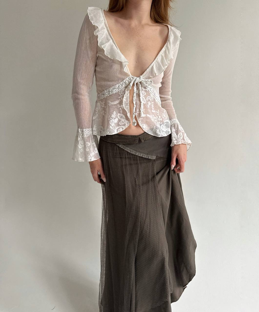 Vintage embroidered blouse with ruffles