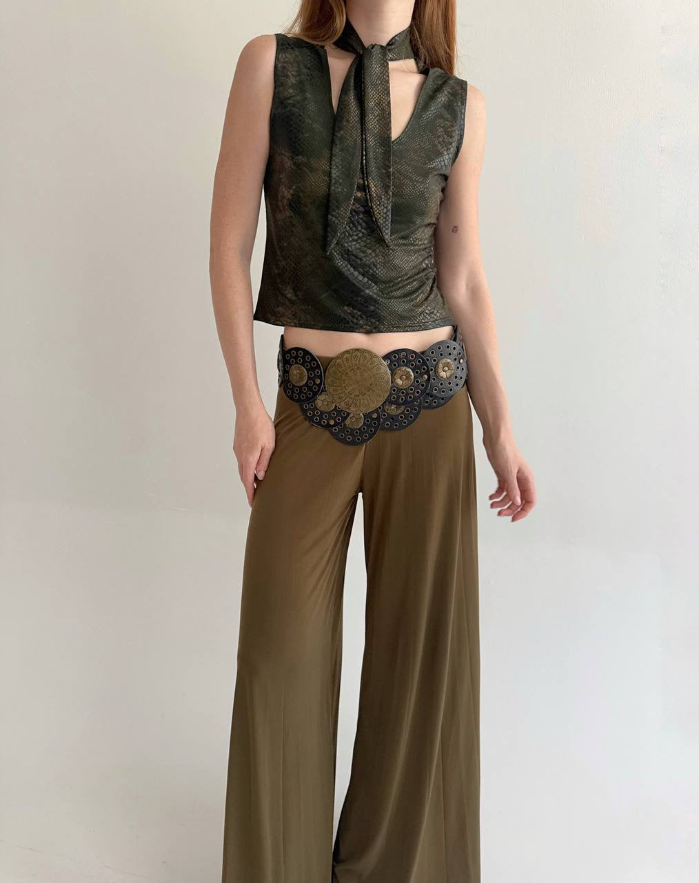 Vintage 70% viscose faux python texture top