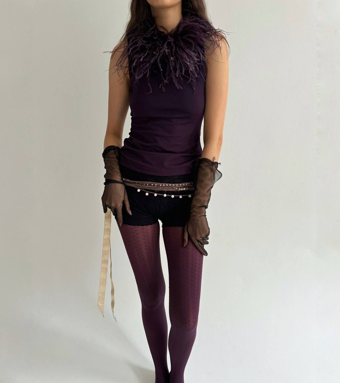 Vintage violet blouse with feather