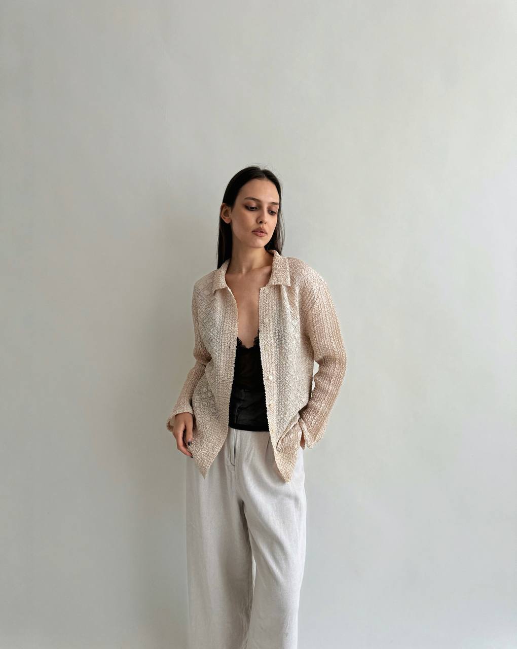 Vintage crinkle champagne shirt