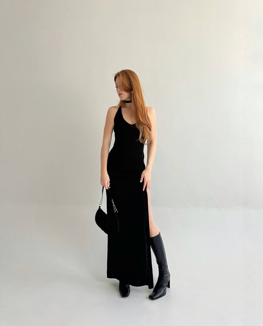 Vintage black fitted maxi dress