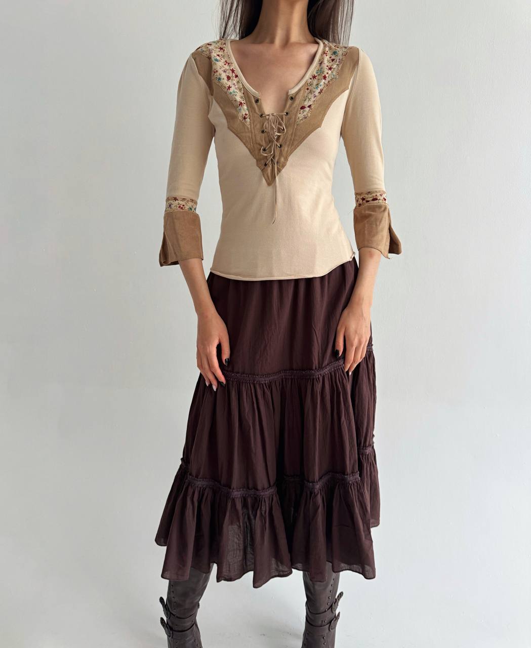 Vintage beige boho blouse