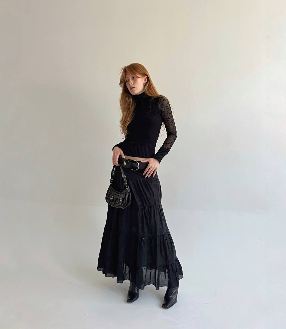 Vintage cotton ruched maxi skirt