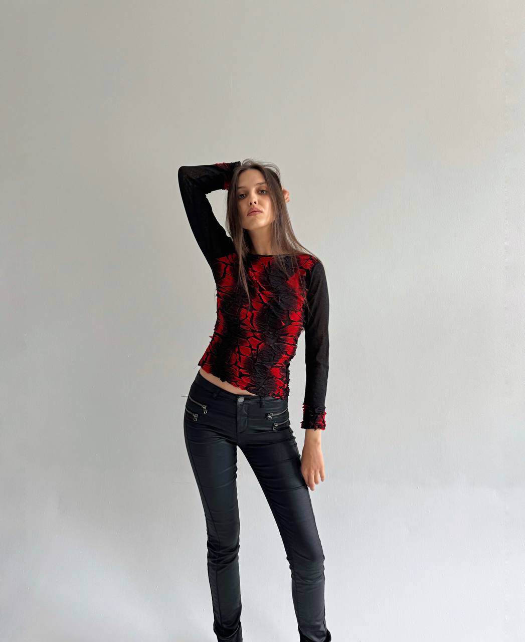 Vintage avant garde mesh deconstructed red blouse