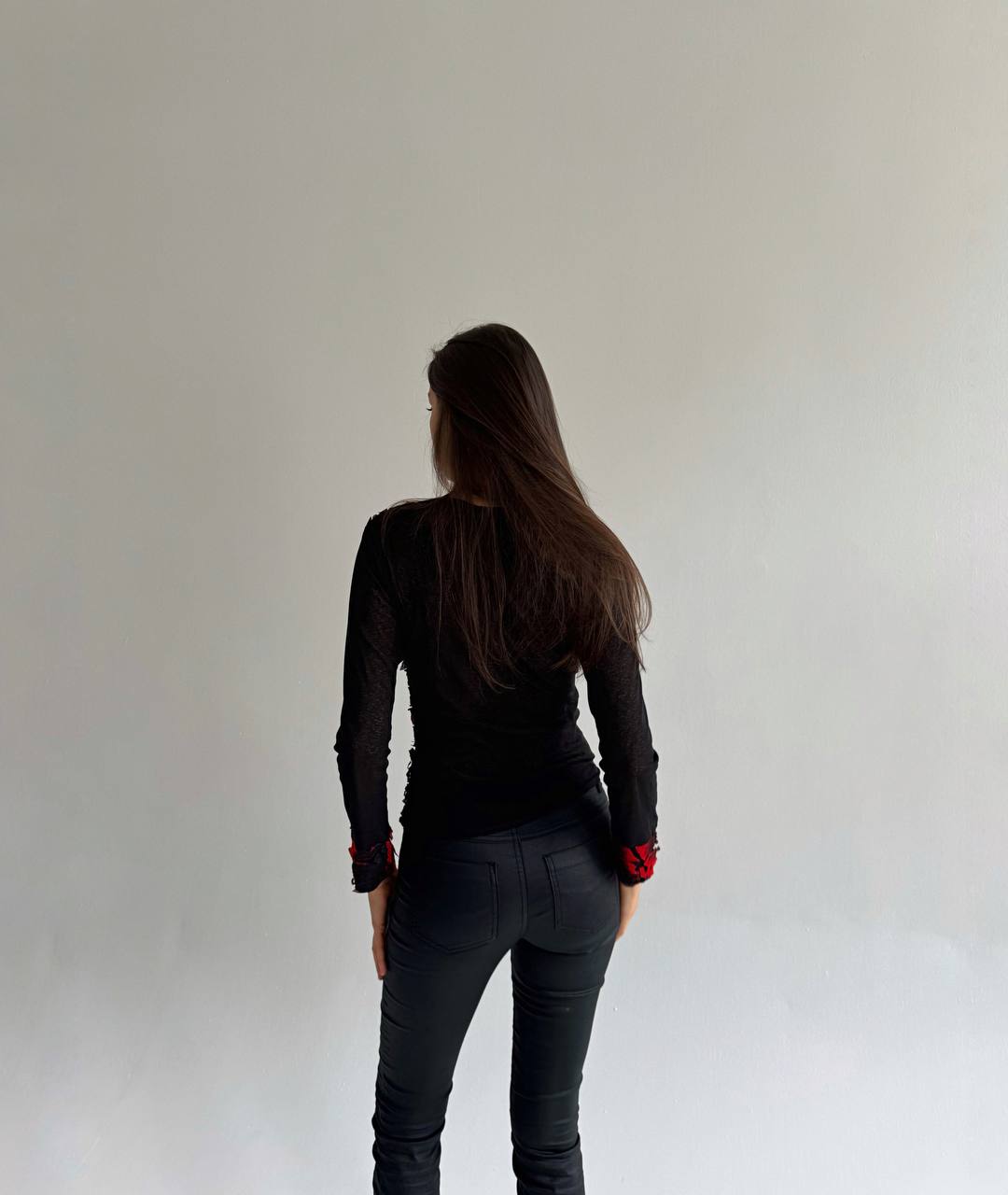 Vintage avant garde mesh deconstructed red blouse