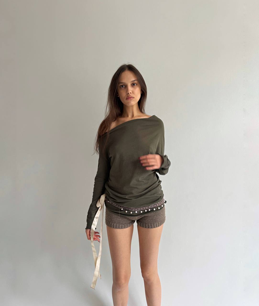 Sisley khaki asymmetrical blouse