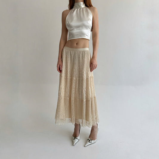 Vintage lace ruched maxi skirt
