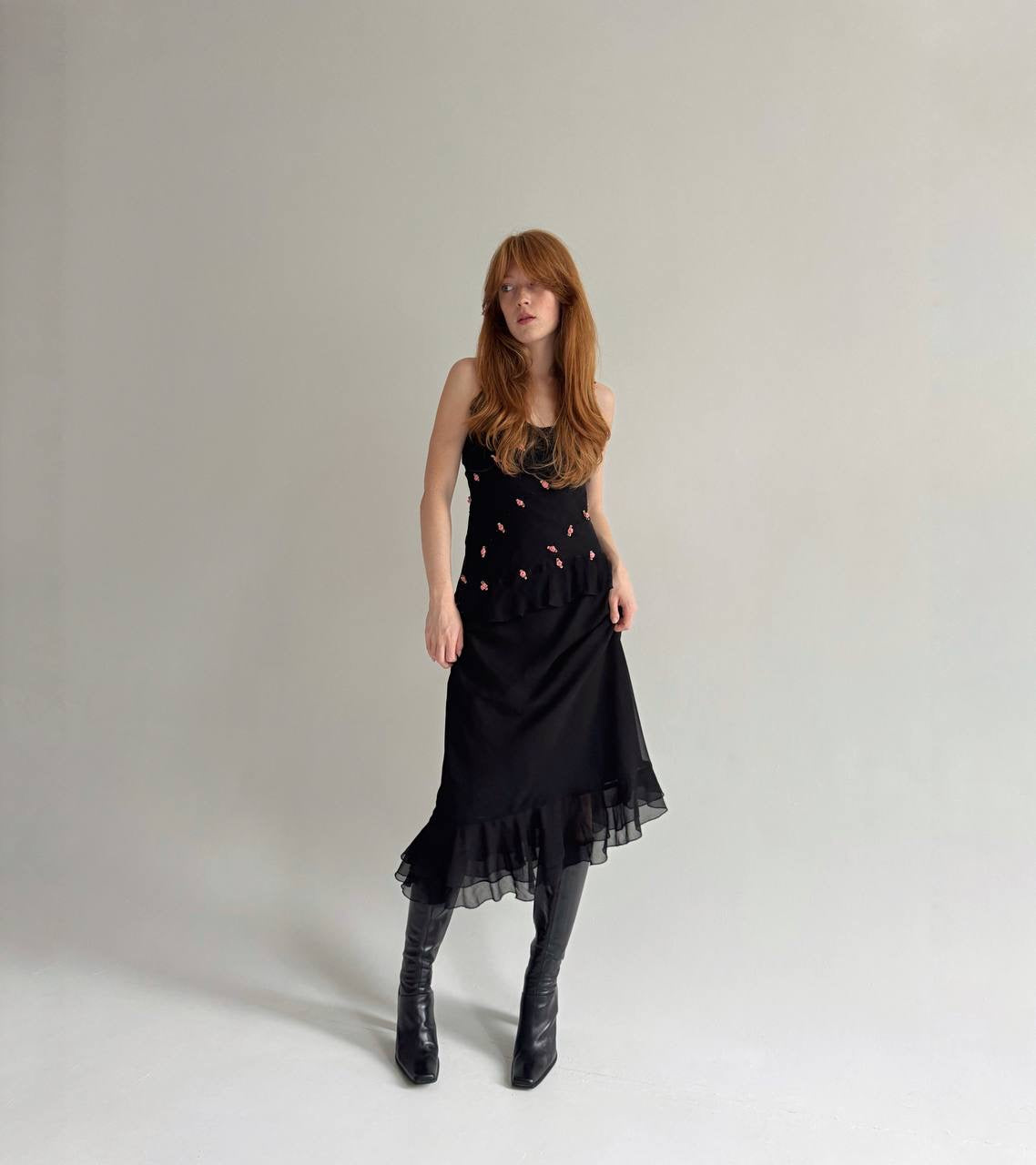 Vintage asymmetrical ruffled black skirt