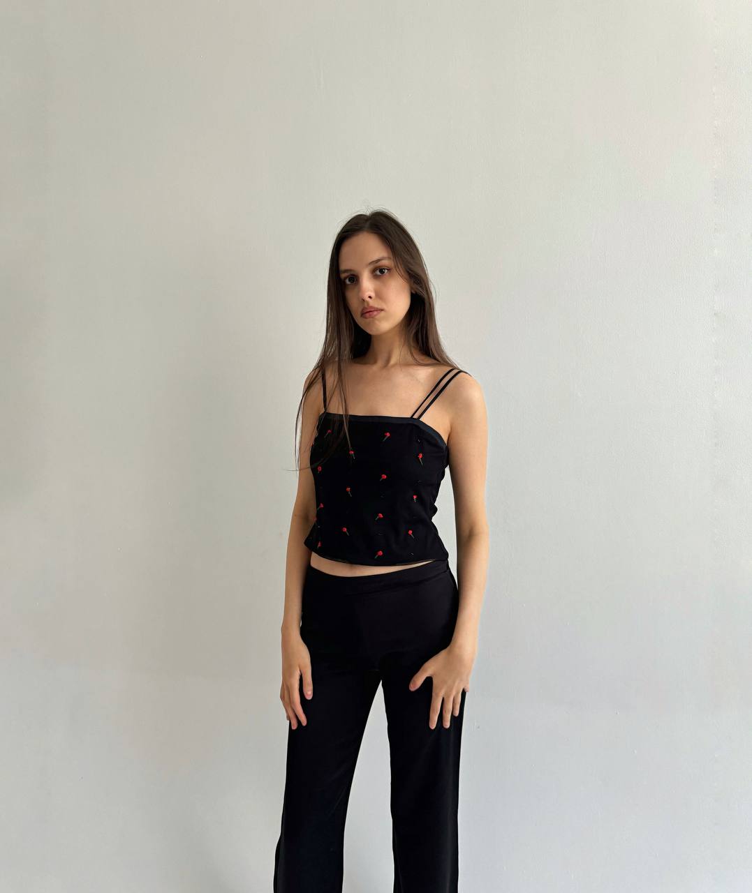 Vintage La Perla rose black top