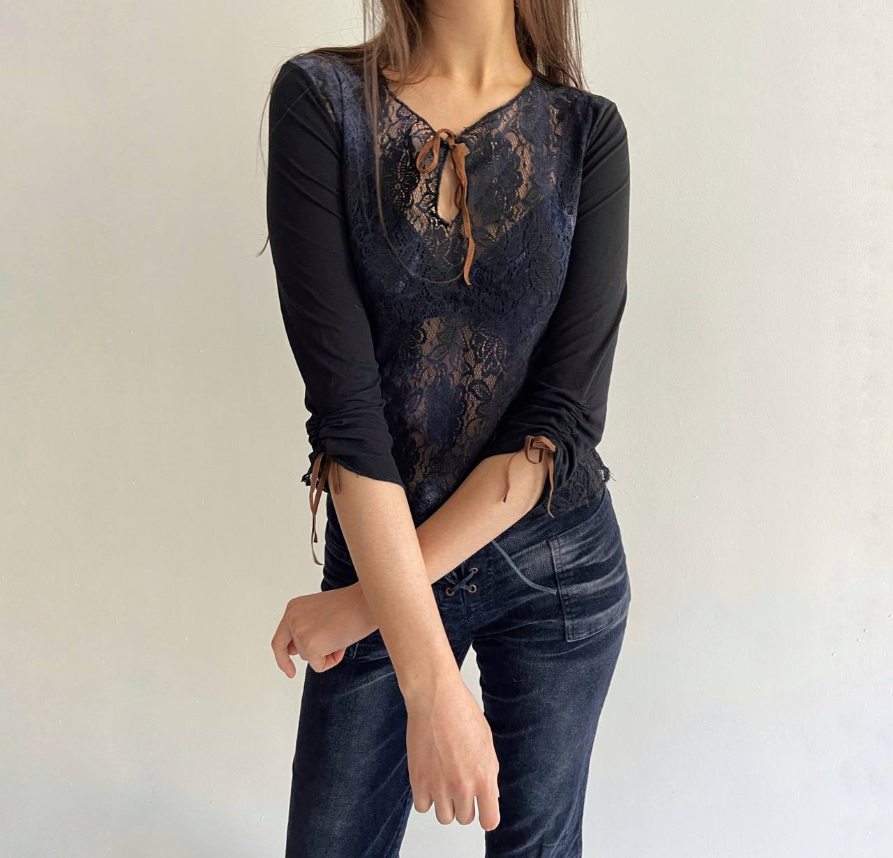 Vintage lace blue ombré mesh top
