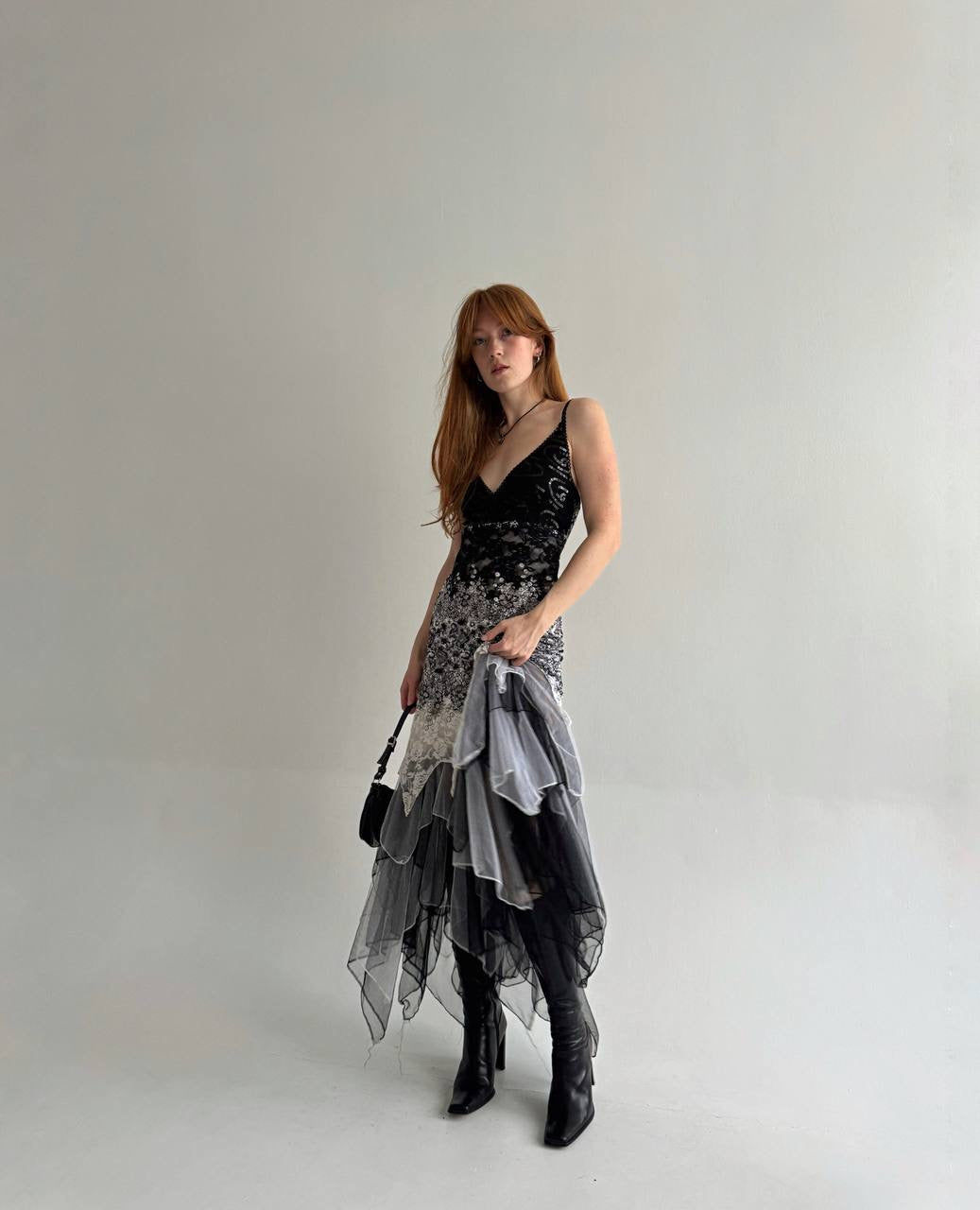 Vintage gorgeous grey asymmetrical flowy dress