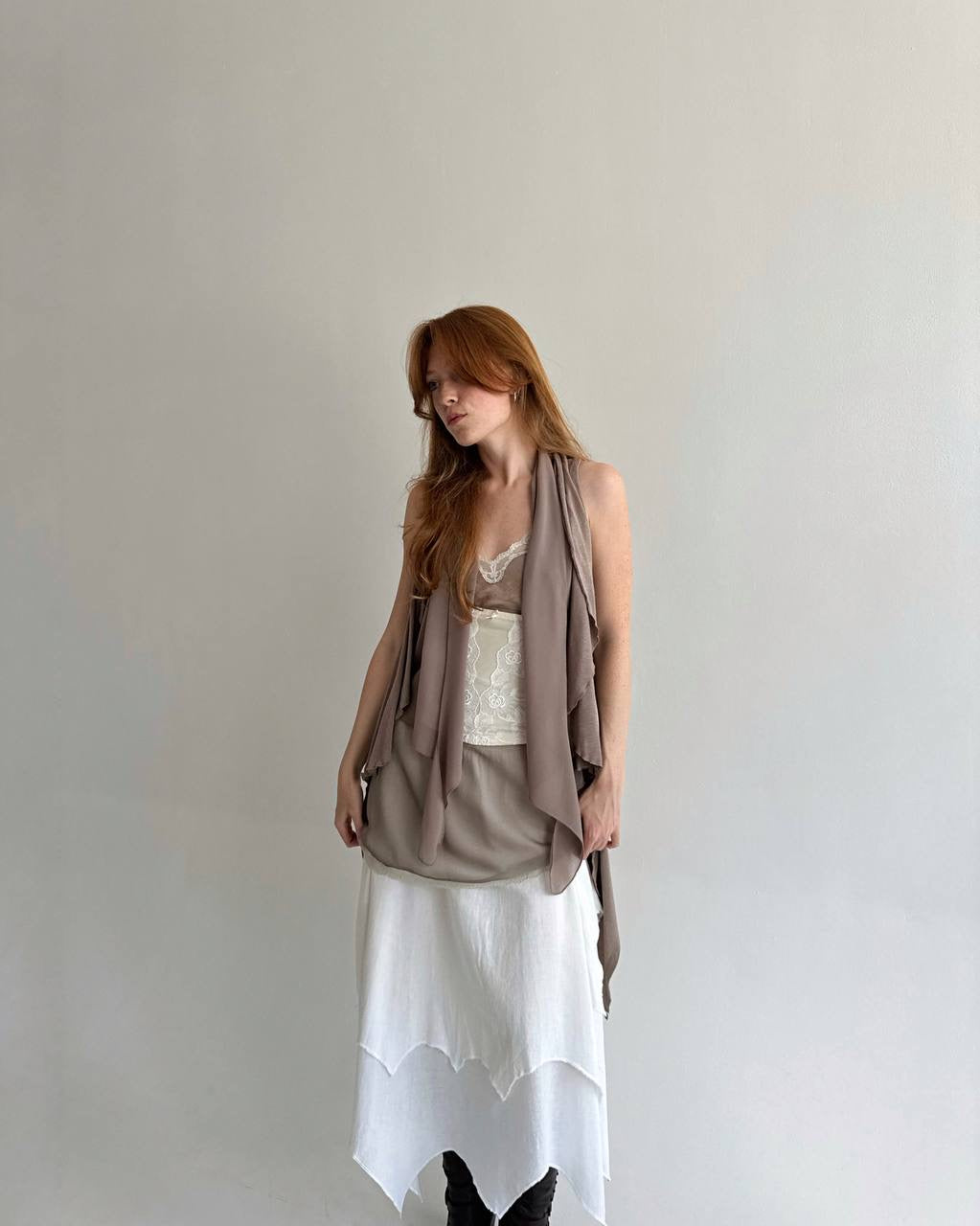 Vintage avant garde draped taupe cardigan