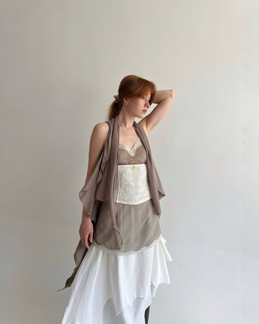 Vintage avant garde draped taupe cardigan
