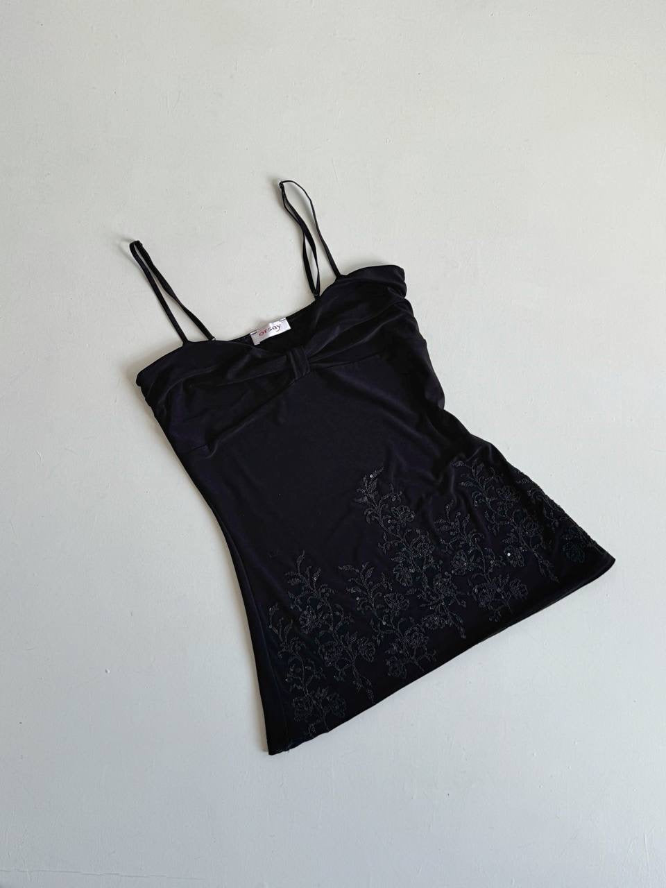 Y2K black cami top with beads embroidery