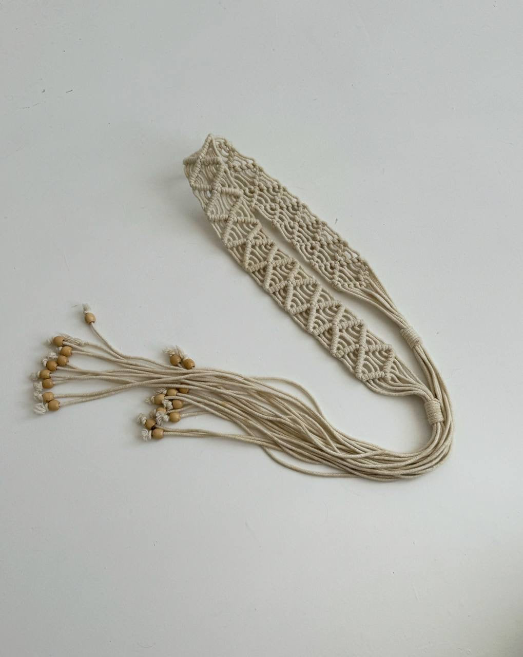 Y2K cream crochet macramé belt
