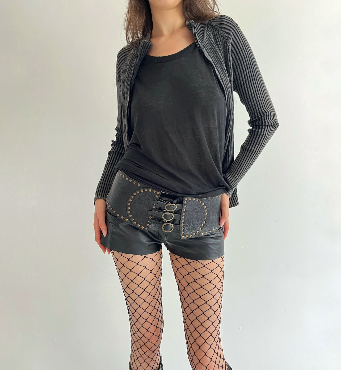 Vintage genuine leather studded belt