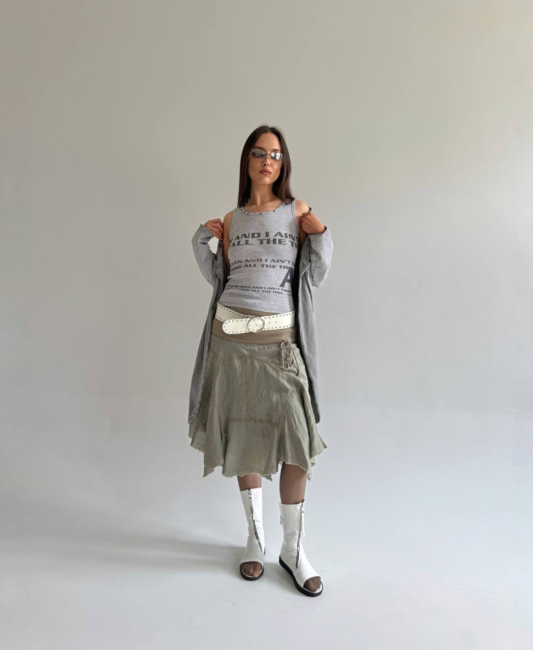 Y2K vintage linen and cotton asymmetrical skirt