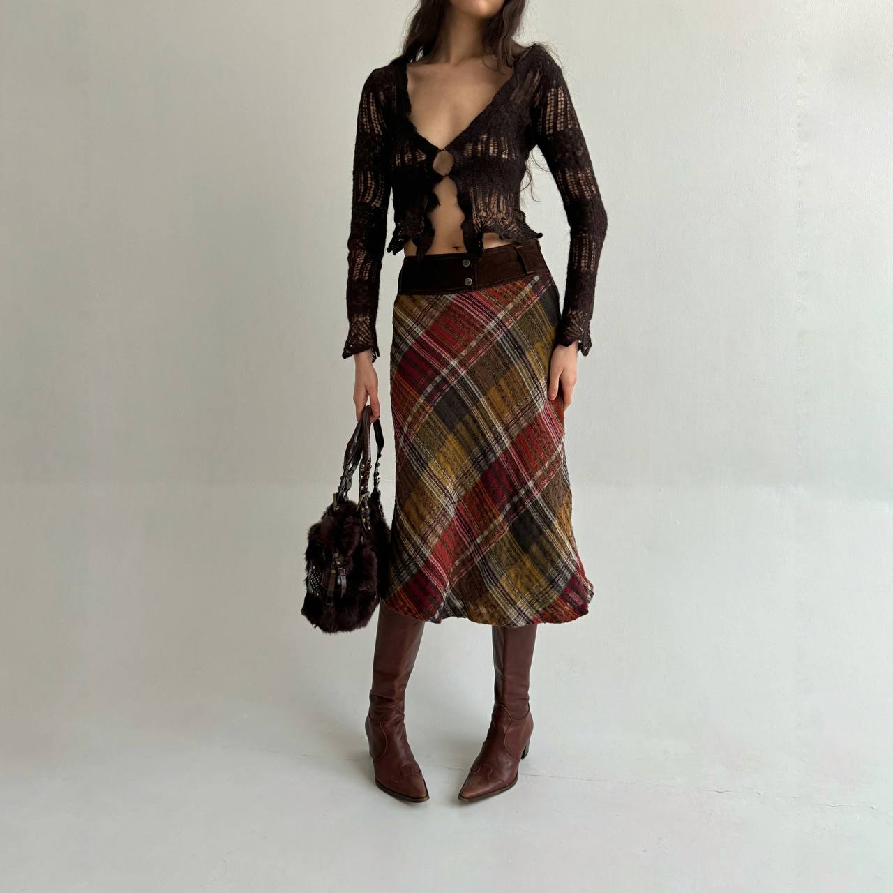 Vintage woollen genuine leather skirt