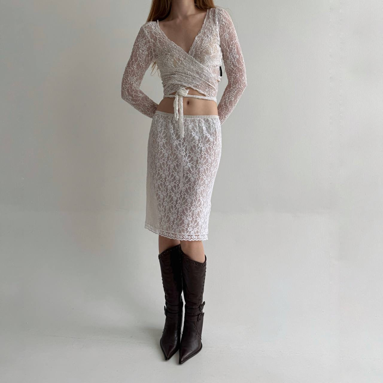 Vintage white lace slip skirt