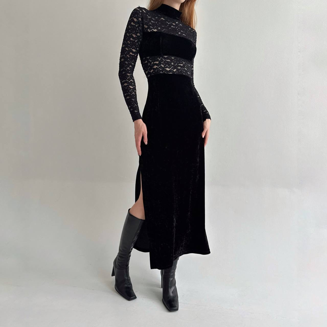 Vintage black velvet maxi dress