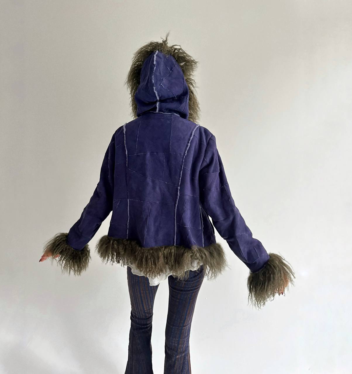 Vintage genuine leather jacket with Mongolian fur