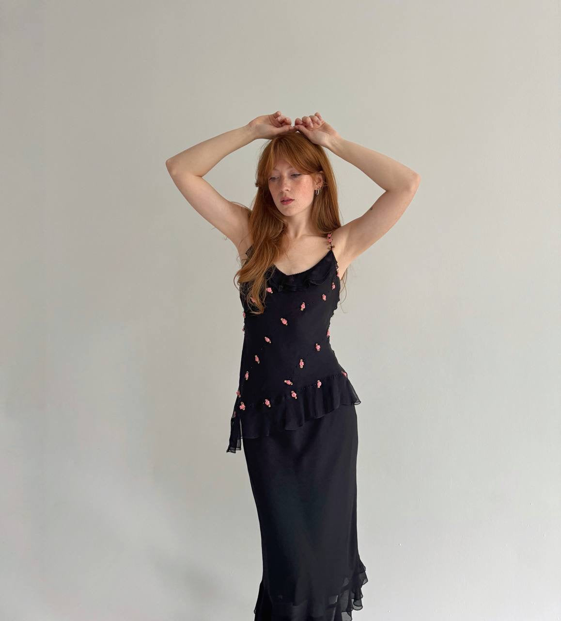 Vintage asymmetrical cami top with appliqué roses