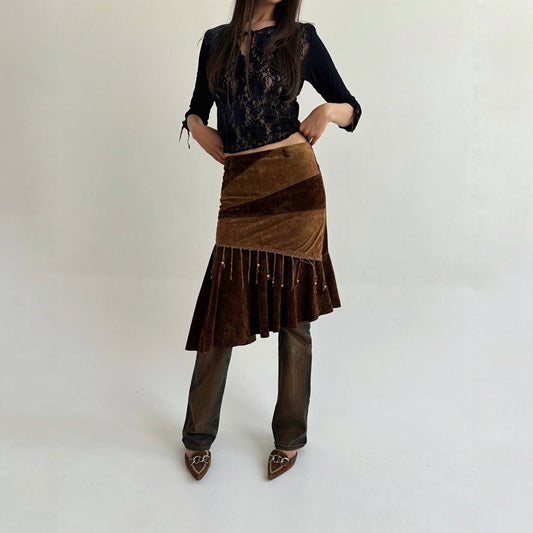 Vintage cotton velvet boho skirt