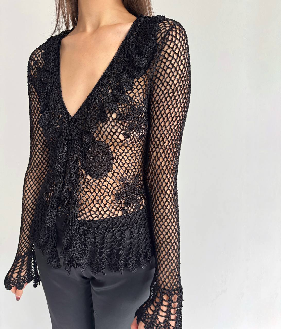 Vintage black crochet cardigan