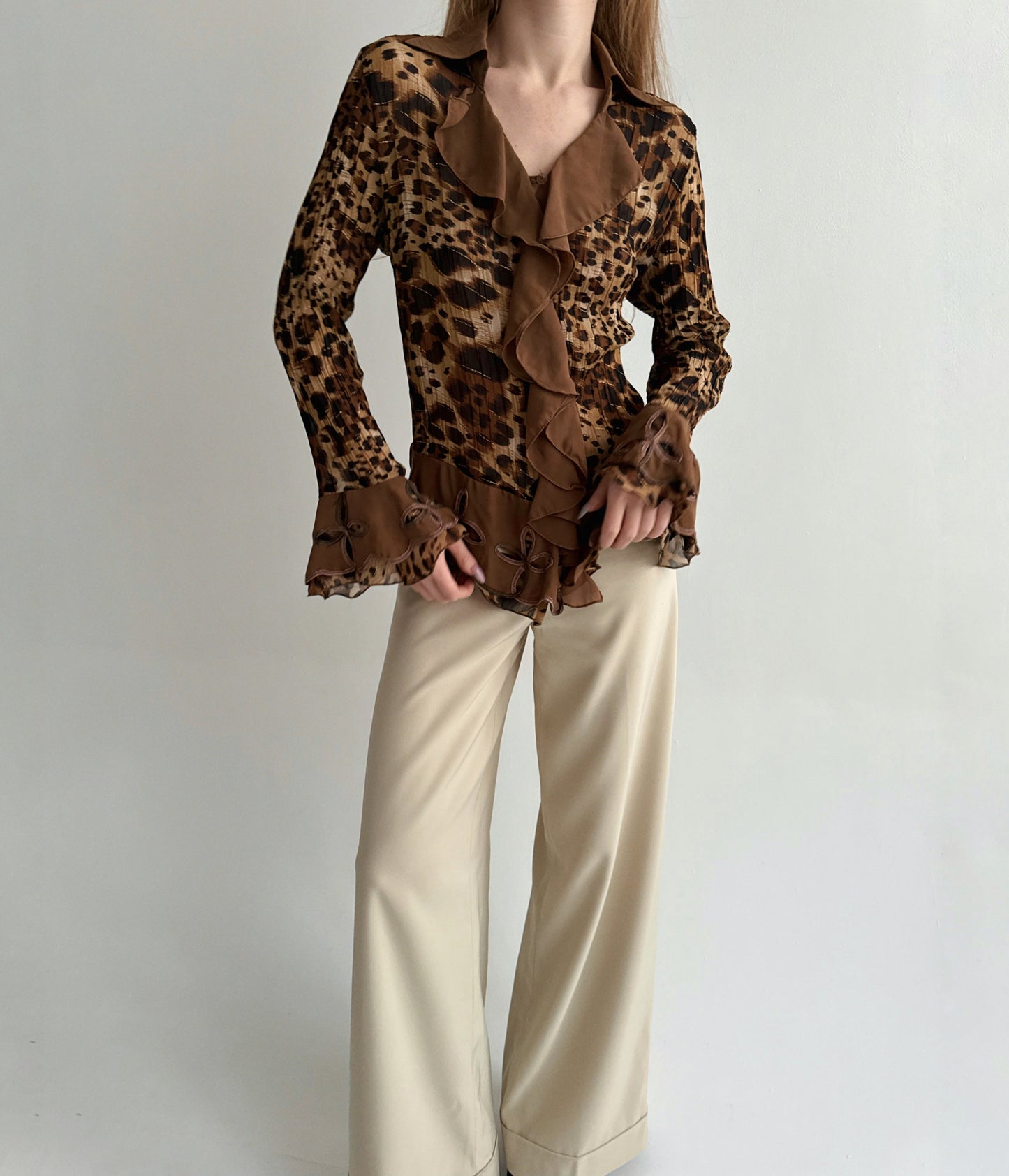 Vintage leopard pleated blouse