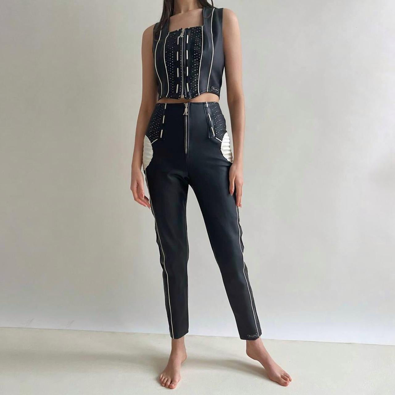Y2K moto faux leather corset suit