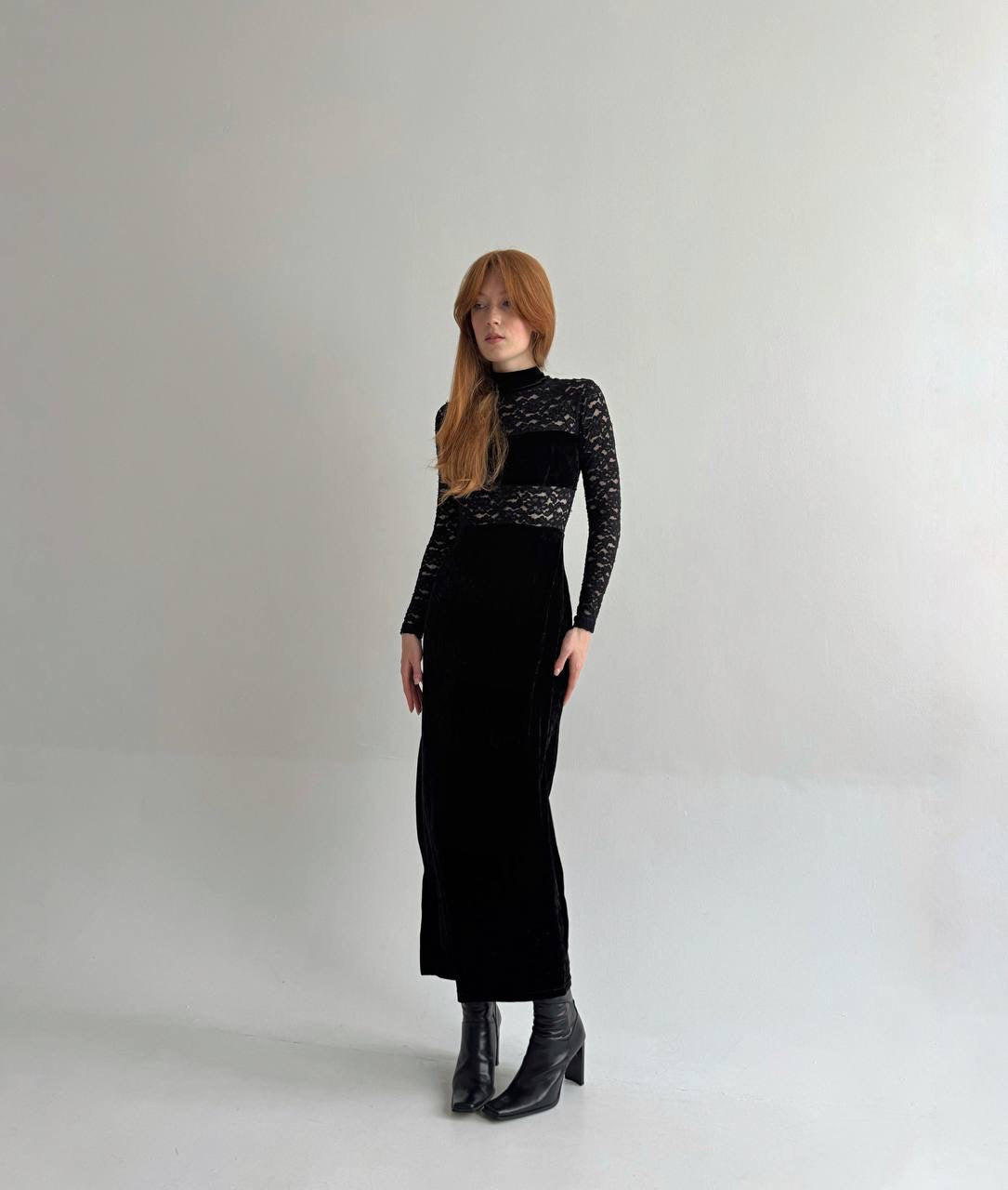 Vintage black velvet maxi dress