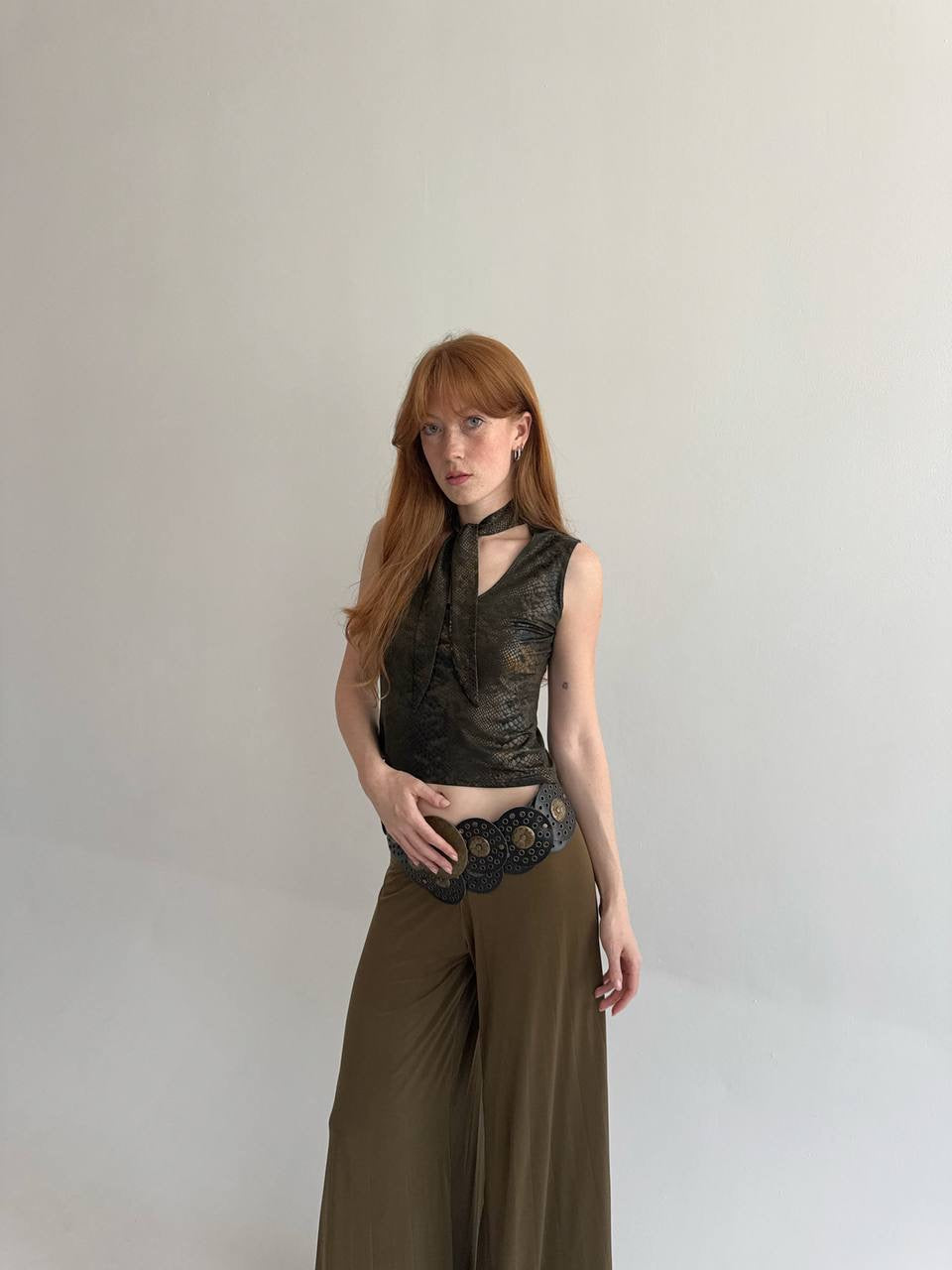 Vintage 70% viscose faux python texture top