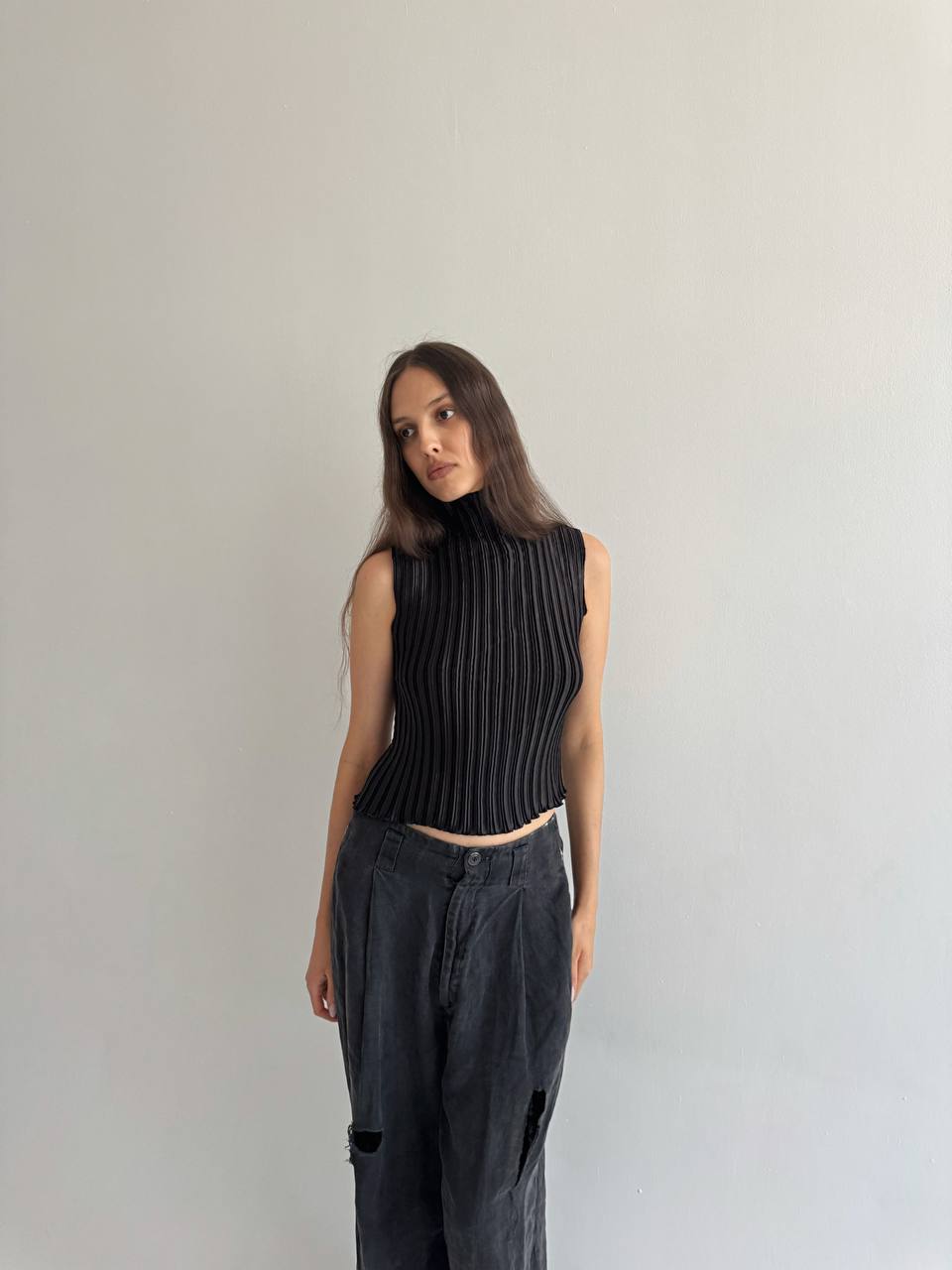 Vintage satin pleated blouse
