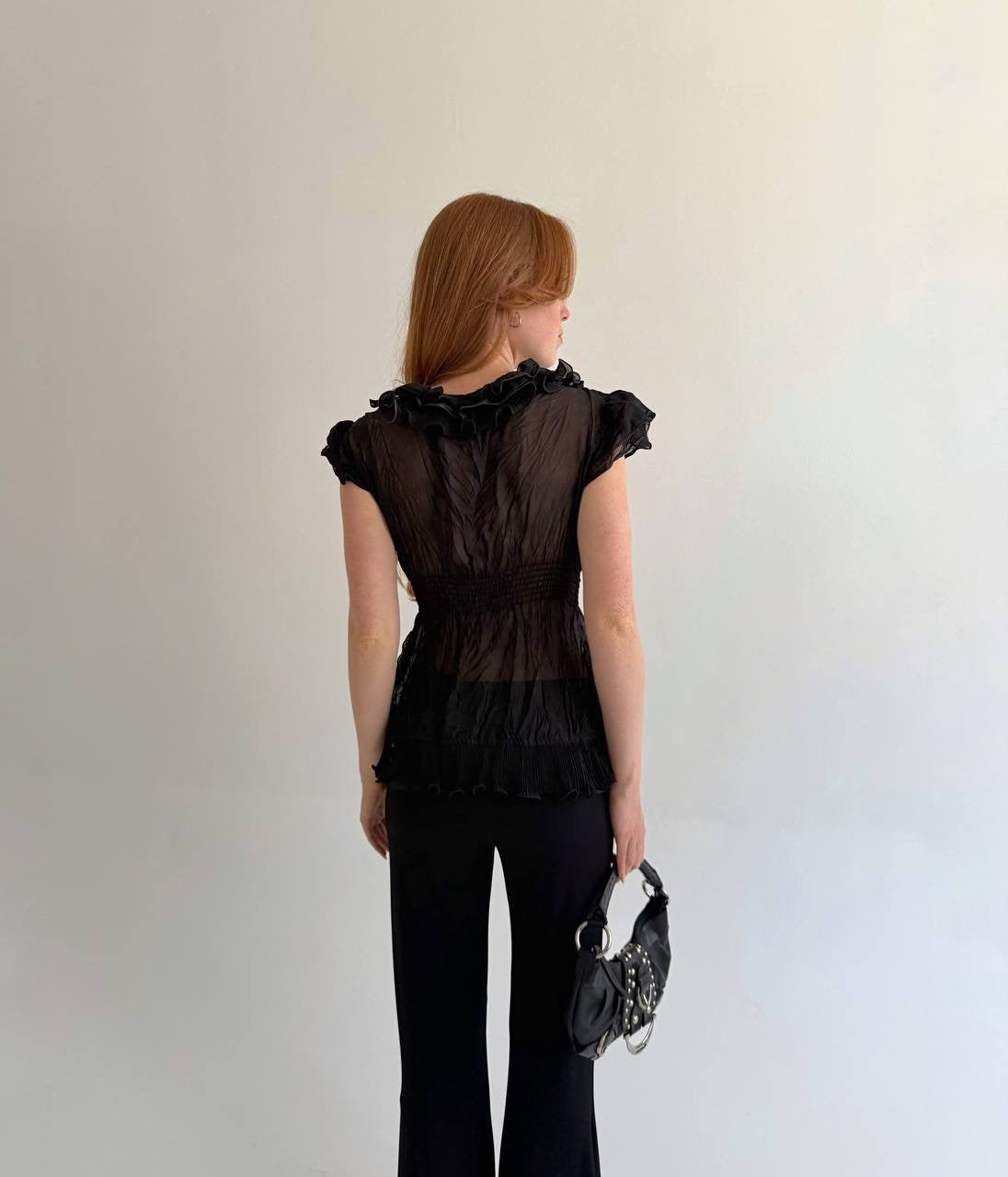 Vintage black ruffled blouse