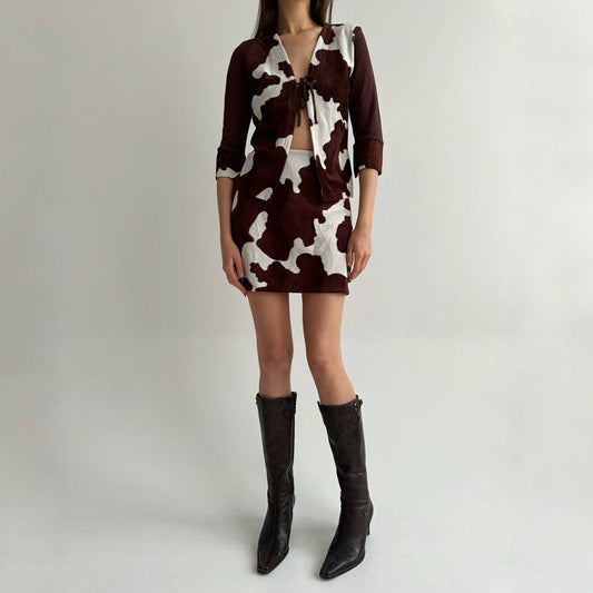 Vintage cow print 2 piece set