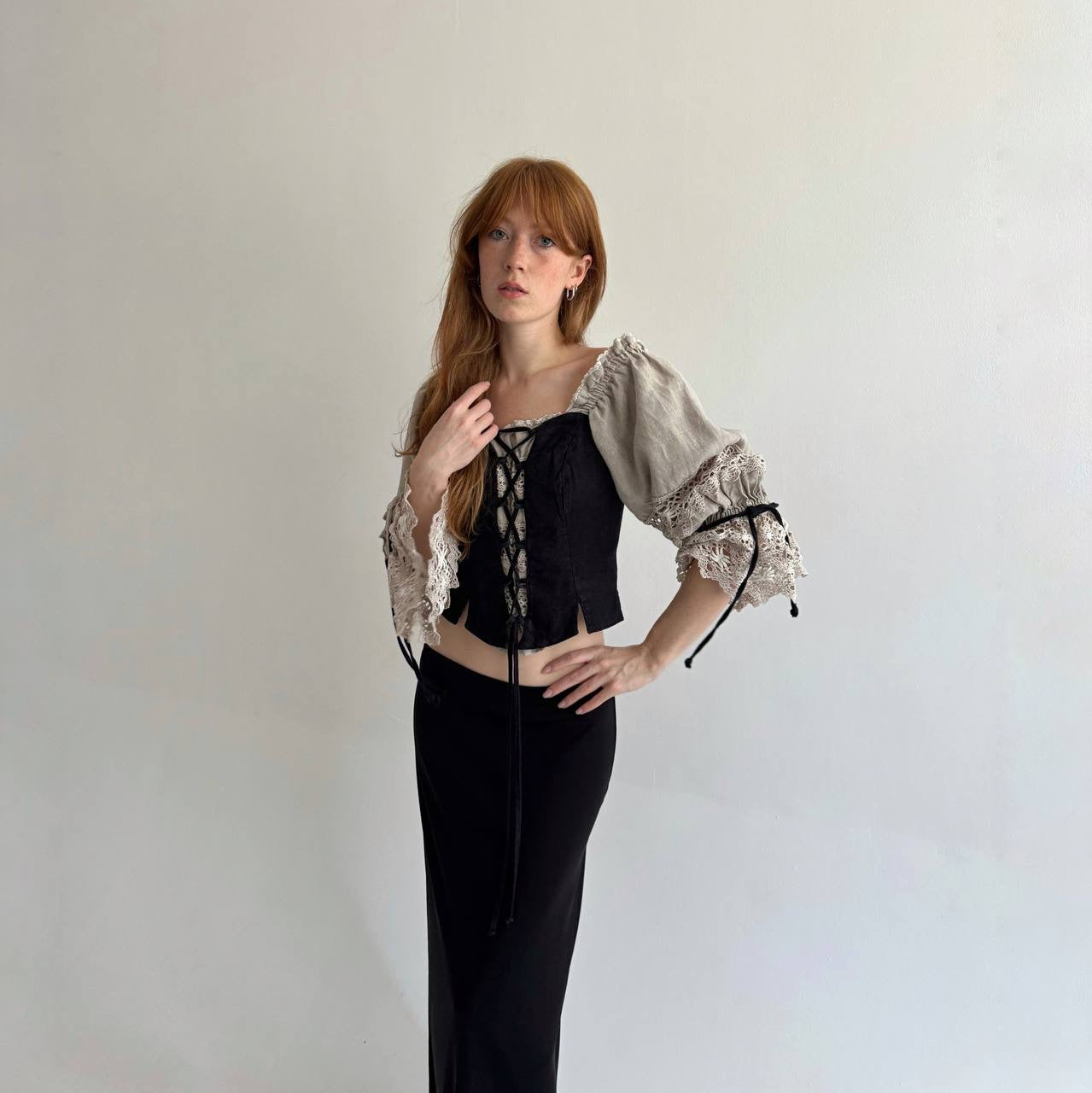 Vintage Bavarian linen blouse with lace