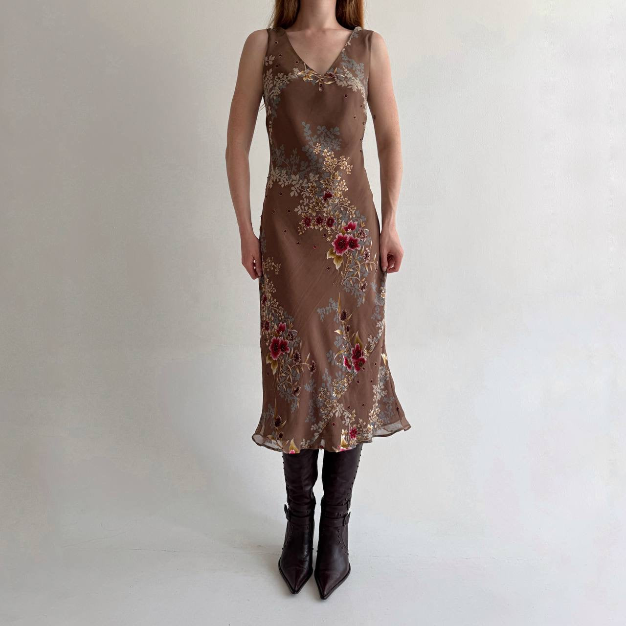 Y2K dress with flower print and beads