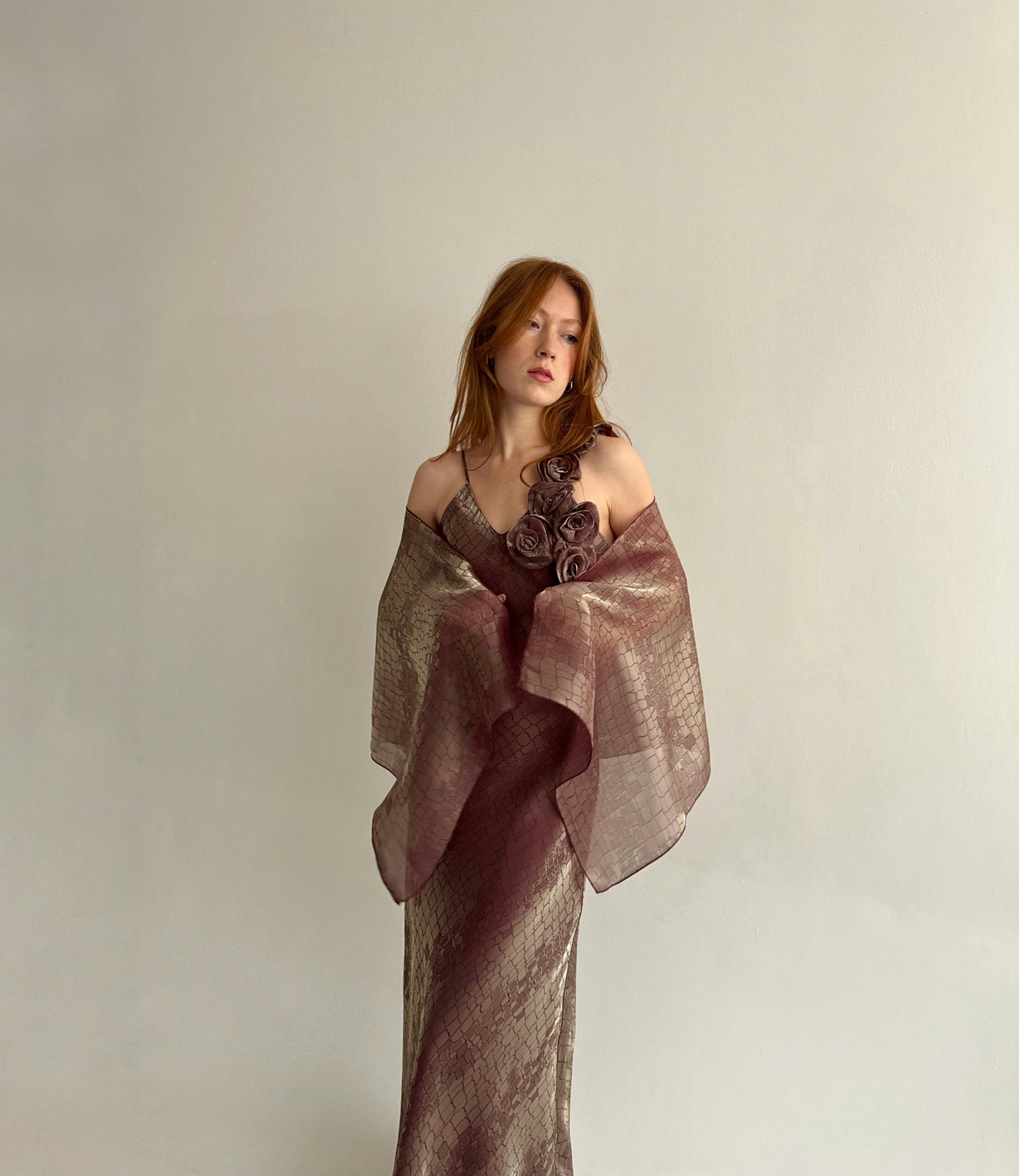 Vintage made in France maxi slip dress with flower appliqué