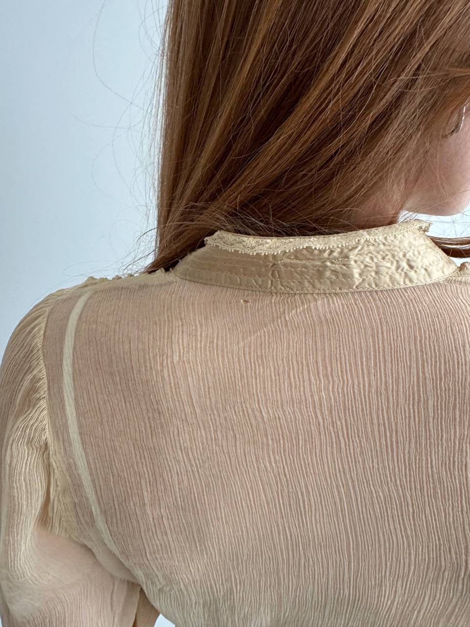Vintage beige semi transparent blouse with lace