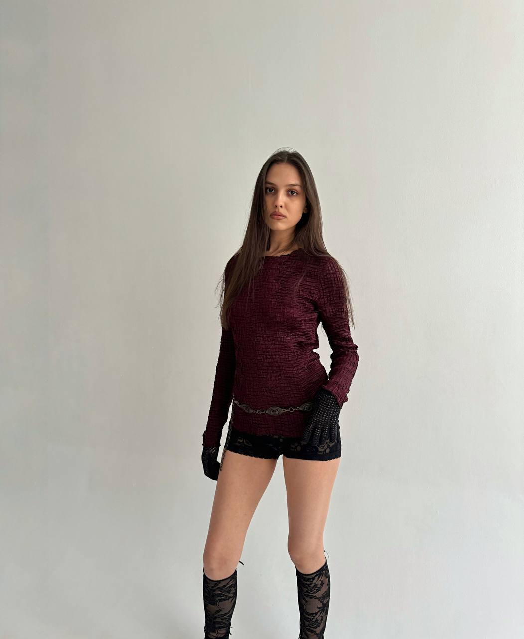 Vintage burgundy crinkle blouse