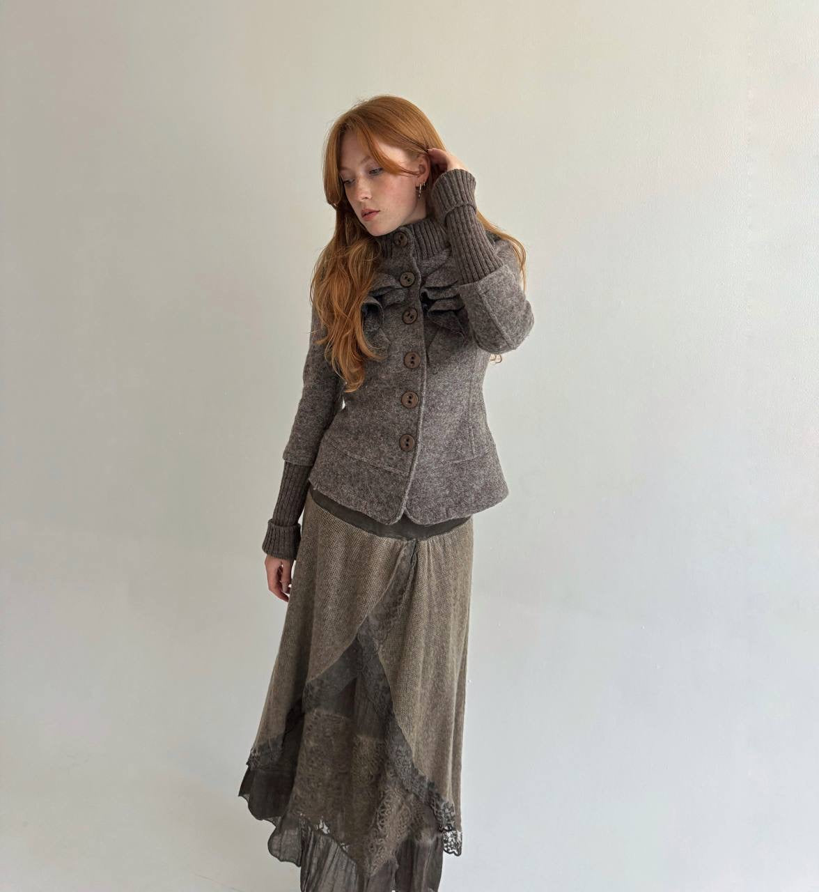 Vintage 70% wool cardigan with ruffles