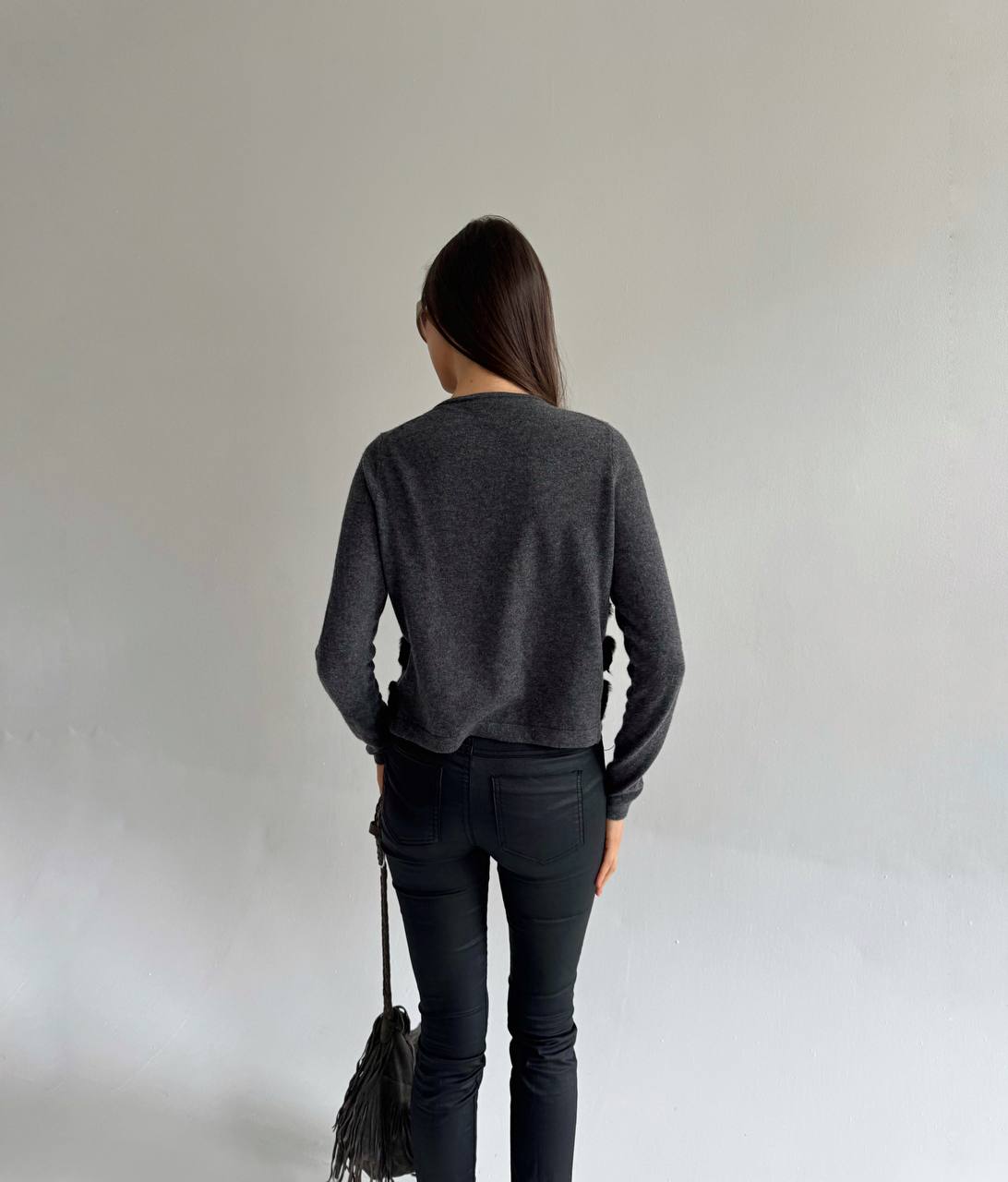 Y2K 100% cashmere grey cardigan with real fur