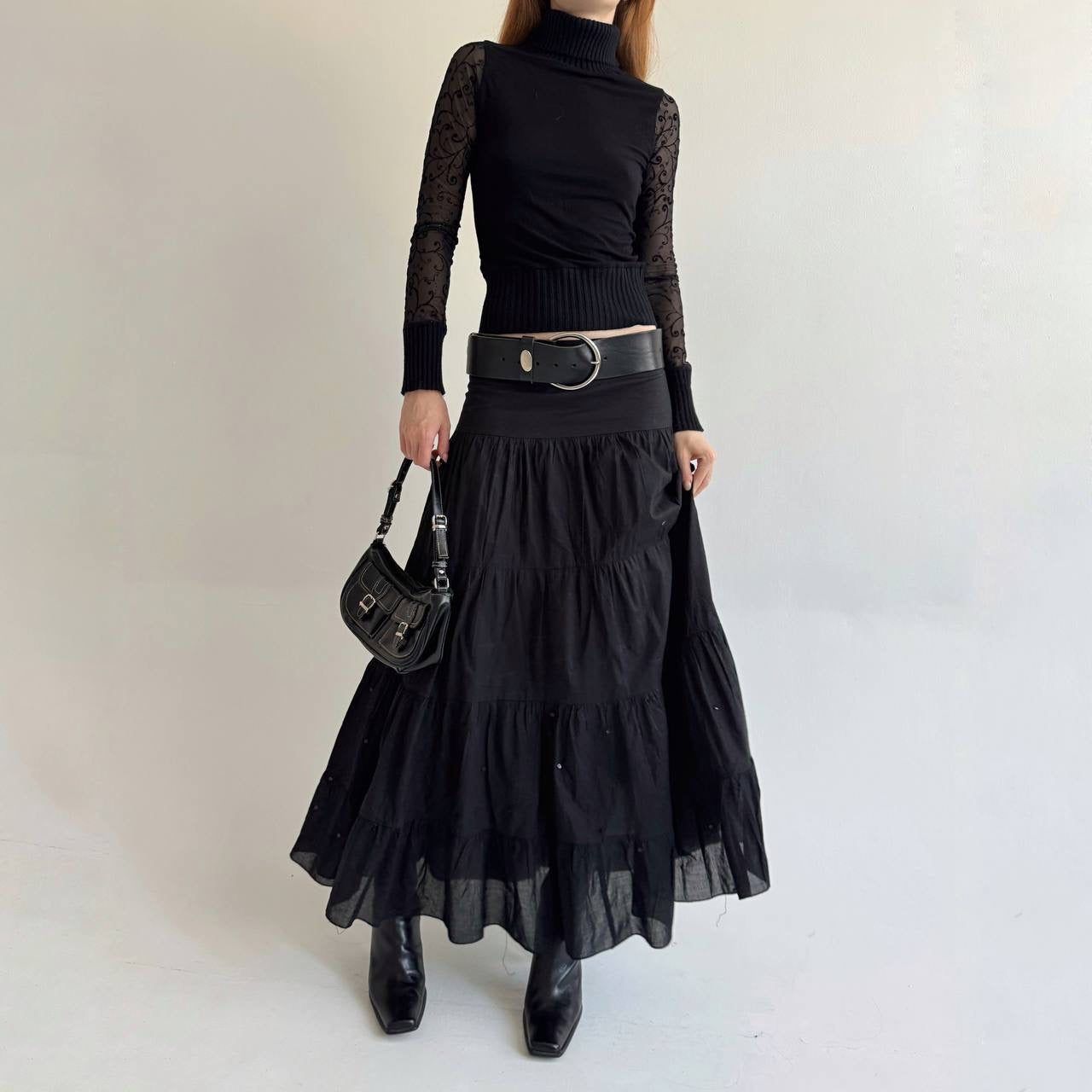 Vintage cotton ruched maxi skirt