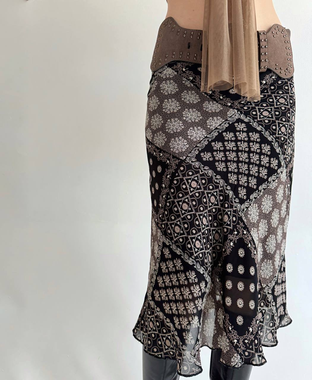Vintage viscose printed midi skirt