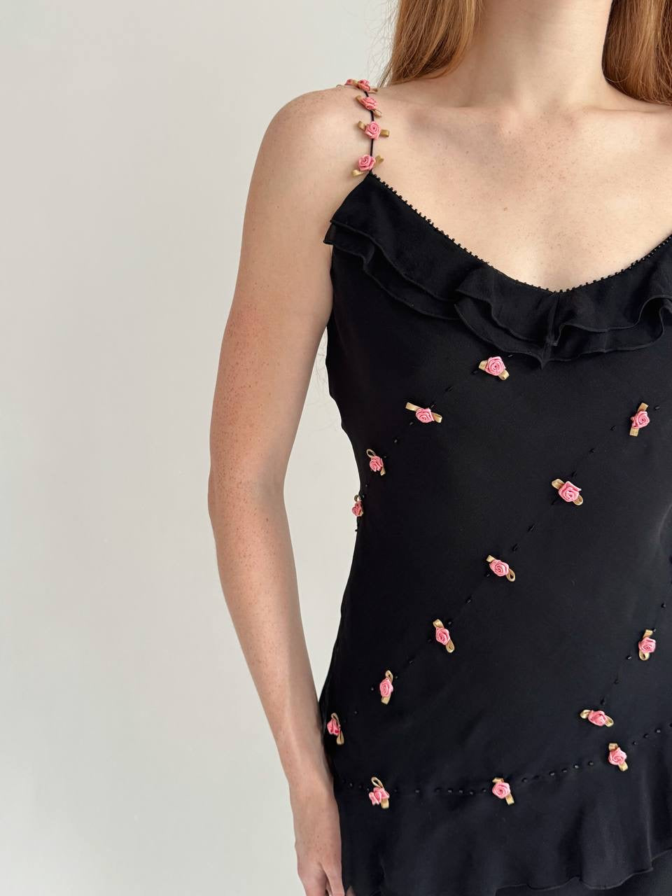 Vintage asymmetrical cami top with appliqué roses