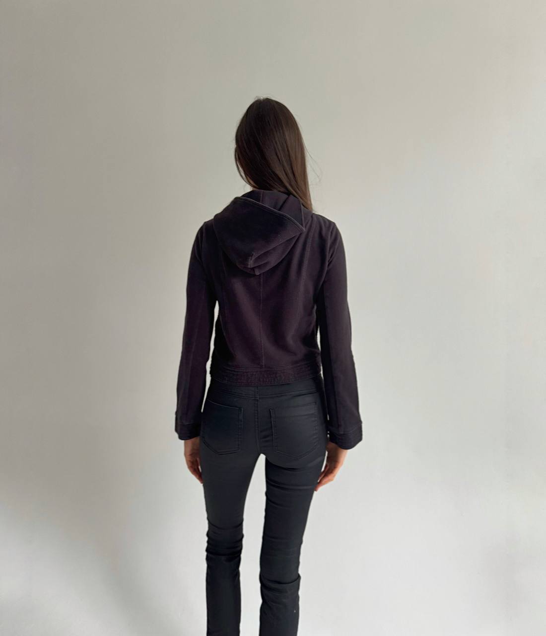 Avant garde cotton black asymmetrical blouse with a hood