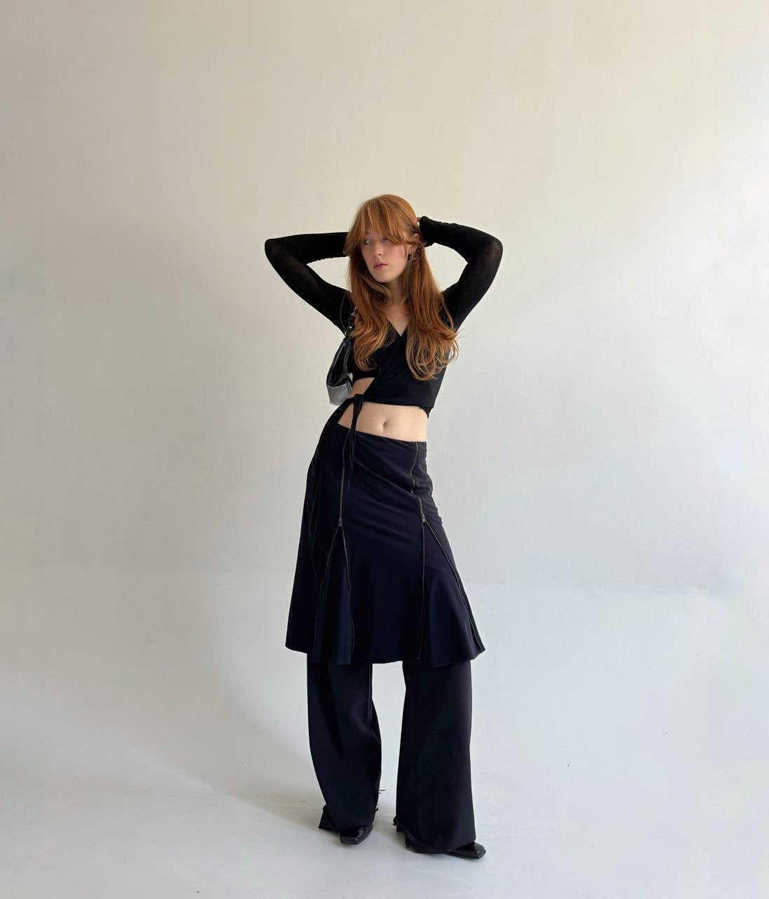 Y2K black midi skirt with zippers