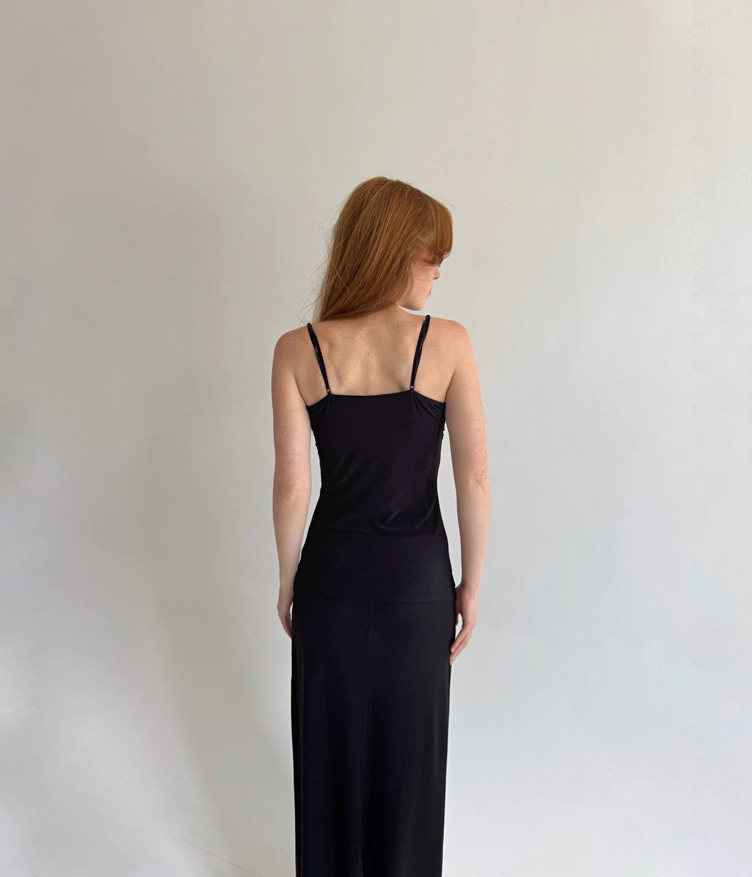 Y2K black cami top with beads embroidery
